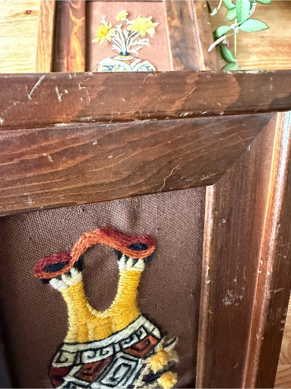 Vintage Framed Embroidered Vase Wall Art